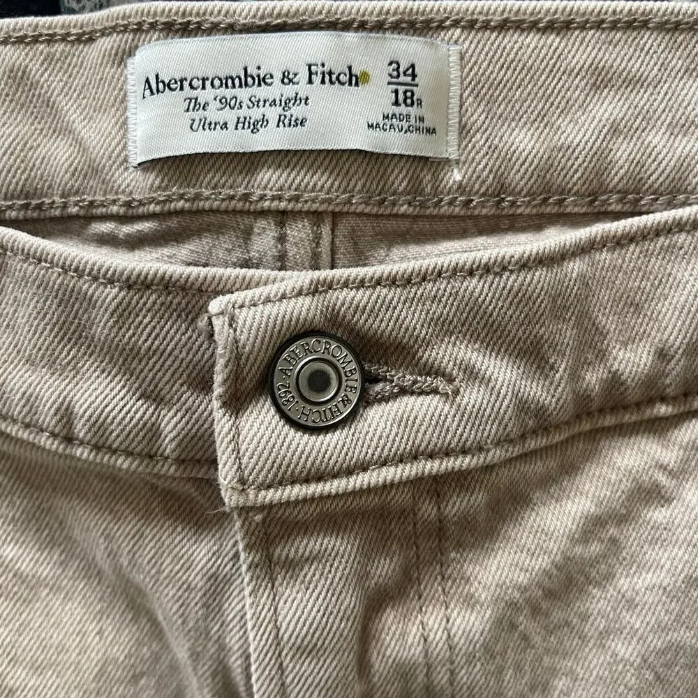 Abercrombie & Fitch The 90s Straight Ultra High Rise Jeans Oat Tan - Size 34/18